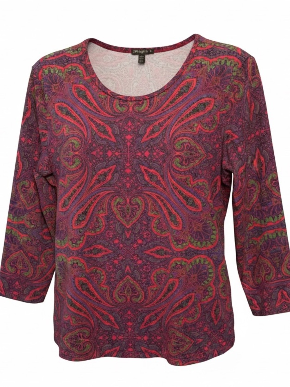 J McLaughlin Red/Purple Paisley Long Sleeve Scoop Neck Top SZ M EUC Gorgeous